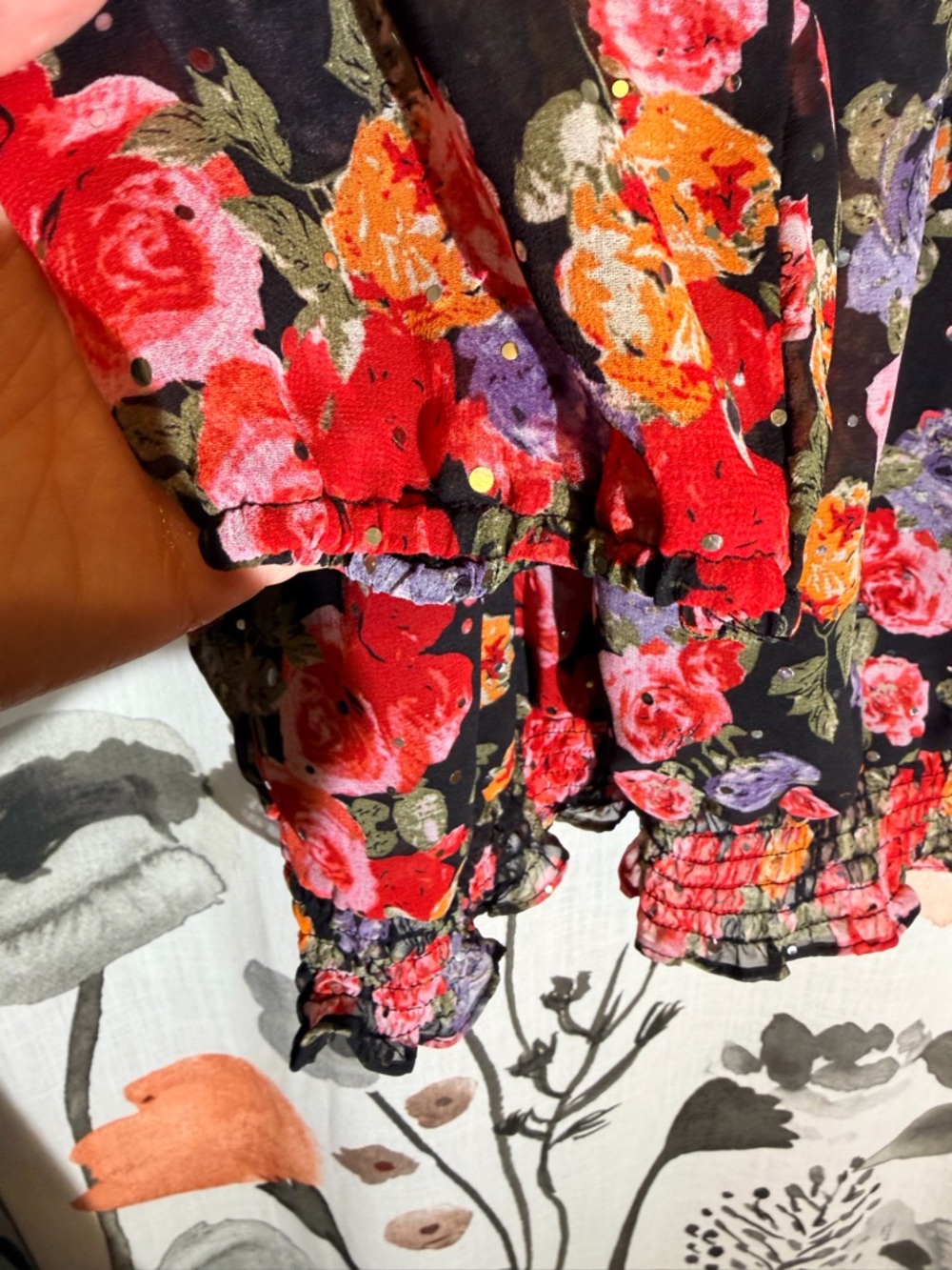 Cathy Daniels Black Floral Scoop-Neck Blouse with Red & Pink Roses - Picture 4 of 8